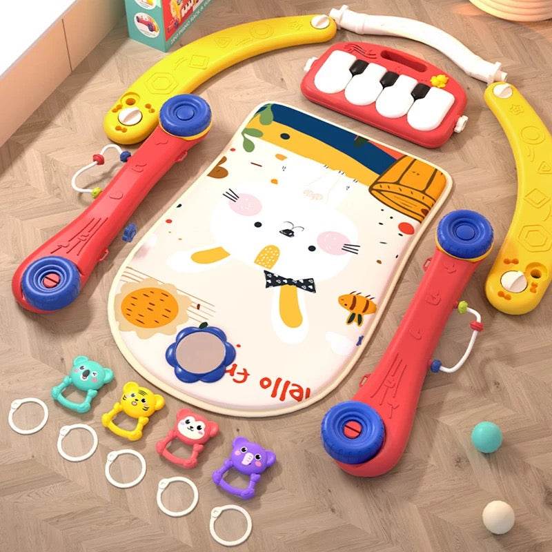 2 in 1 Baby Activity Walker with Convertible Play Gym - Play Piano, Lights, Rattles & Playmat for Babies & Toddlers - Toy Rush