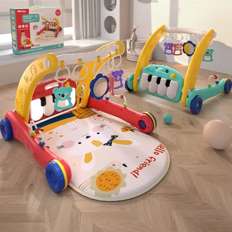 2 in 1 Baby Activity Walker with Convertible Play Gym - Play Piano, Lights, Rattles & Playmat for Babies & Toddlers - Toy Rush