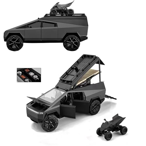 Cyber Truck Toy Trucks Alloy Diecasting Model Pickup Truck 1/24 Toy Race Car with Motorcycle -Multi-Level Camping Display Ideal Gift Age for 6 Year Up