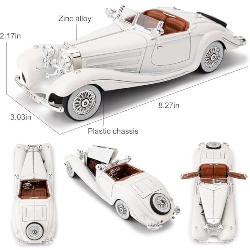 1:24 Scale Mercedes-Benz 500K Diecast Model Car – Collector’s Luxury Edition with Functional Features & Working Lights | Pull Back (Assorted Colors)