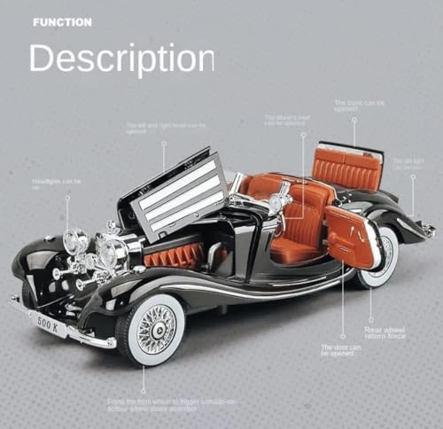 1:24 Scale Mercedes-Benz 500K Diecast Model Car – Collector’s Luxury Edition with Functional Features & Working Lights | Pull Back (Assorted Colors)