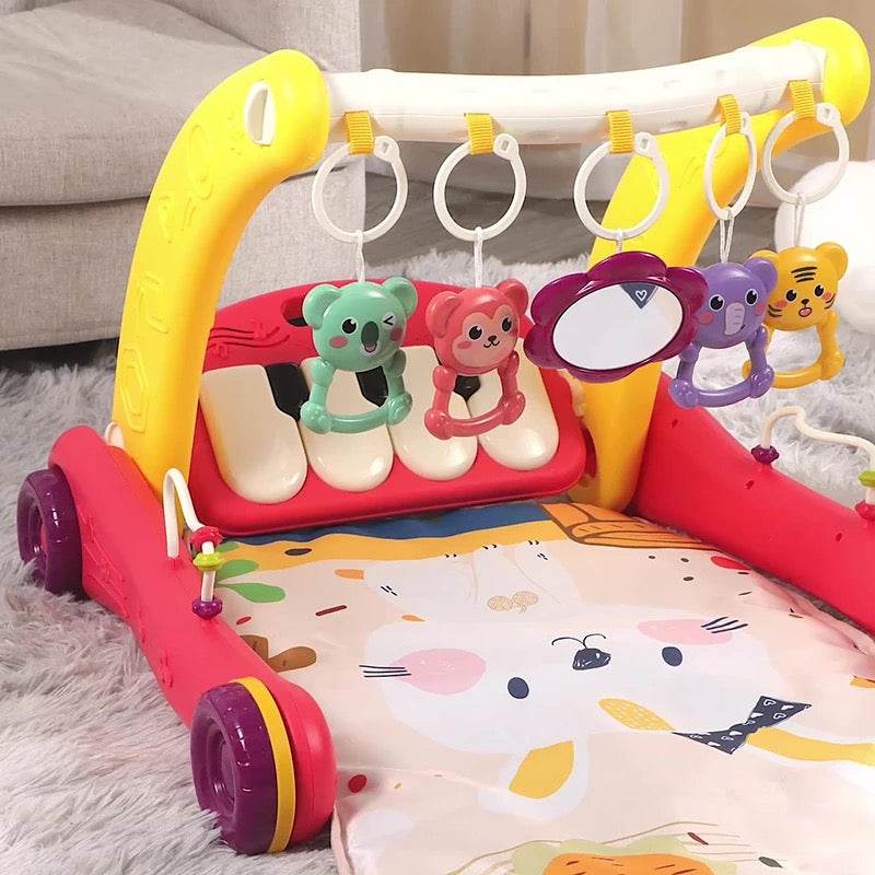 2 in 1 Baby Activity Walker with Convertible Play Gym - Play Piano, Lights, Rattles & Playmat for Babies & Toddlers - Toy Rush