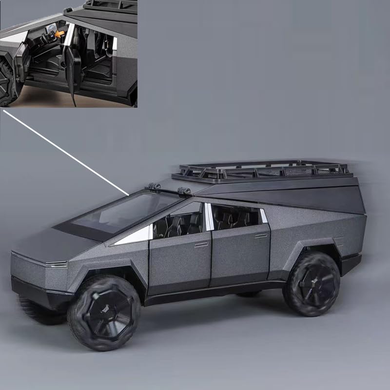Cyber Truck Toy Trucks Alloy Diecasting Model Pickup Truck 1/24 Toy Race Car with Motorcycle -Multi-Level Camping Display Ideal Gift Age for 6 Year Up