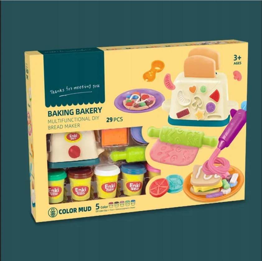 DIY Clay Dough Bread Maker 2 in 1 Pretend Play Toaster Baking Set (29 Pcs) - Toy Rush