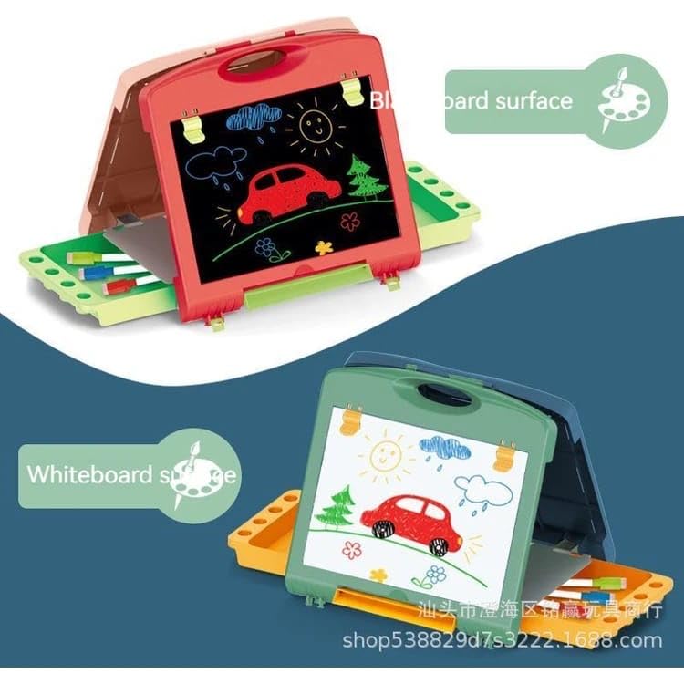 2-in-1 Drawing Board for Kids | Double-Sided Whiteboard & Blackboard | Sketch Pens, Chalk, Duster, Games