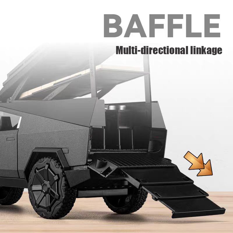 Cyber Truck Toy Trucks Alloy Diecasting Model Pickup Truck 1/24 Toy Race Car with Motorcycle -Multi-Level Camping Display Ideal Gift Age for 6 Year Up