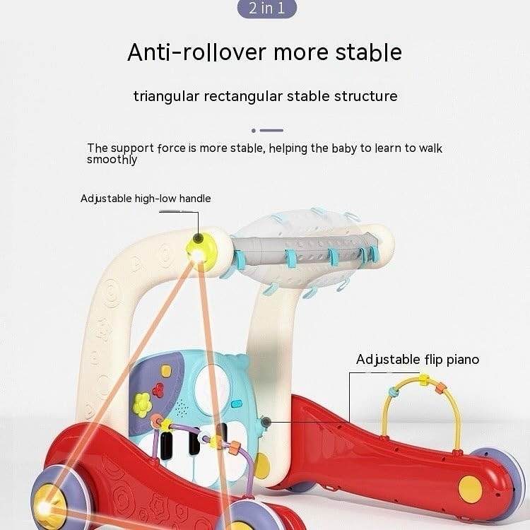 2 in 1 Baby Activity Walker with Convertible Play Gym - Play Piano, Lights, Rattles & Playmat for Babies & Toddlers - Toy Rush