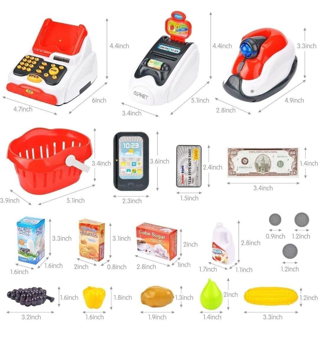 Supermarket Cash Register for Kids with Checkout Scanner and Food and more, Pretend Play Set - Toy Rush