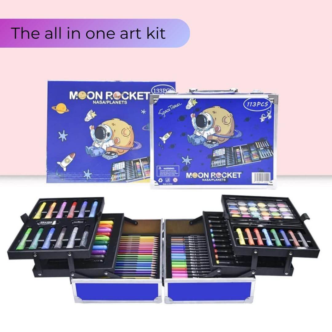 Art Kit For Kids, Aluminum Case Box With Drawing Book, 133Pcs Art Gift Set - Toy Rush