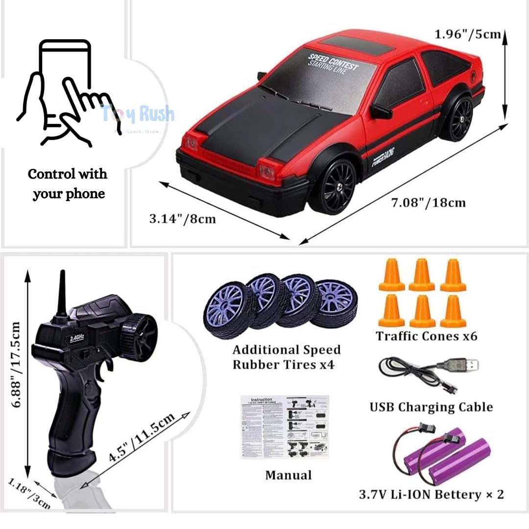 High-Speed Drift RC Car – Dual Control via Remote & Smartphone App