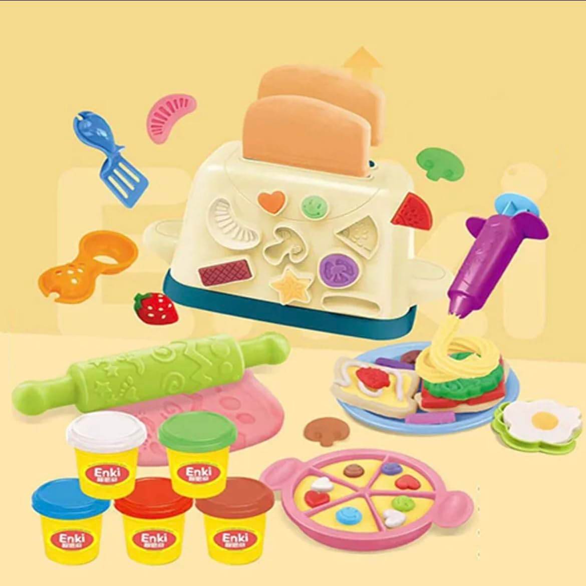 DIY Clay Dough Bread Maker 2 in 1 Pretend Play Toaster Baking Set (29 Pcs) - Toy Rush