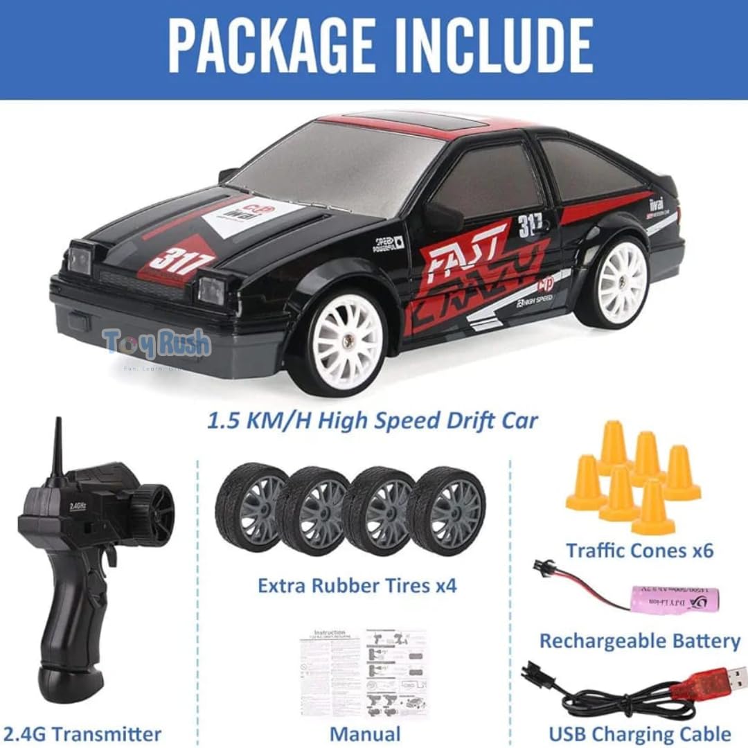 High-Speed Drift RC Car – Dual Control via Remote & Smartphone App