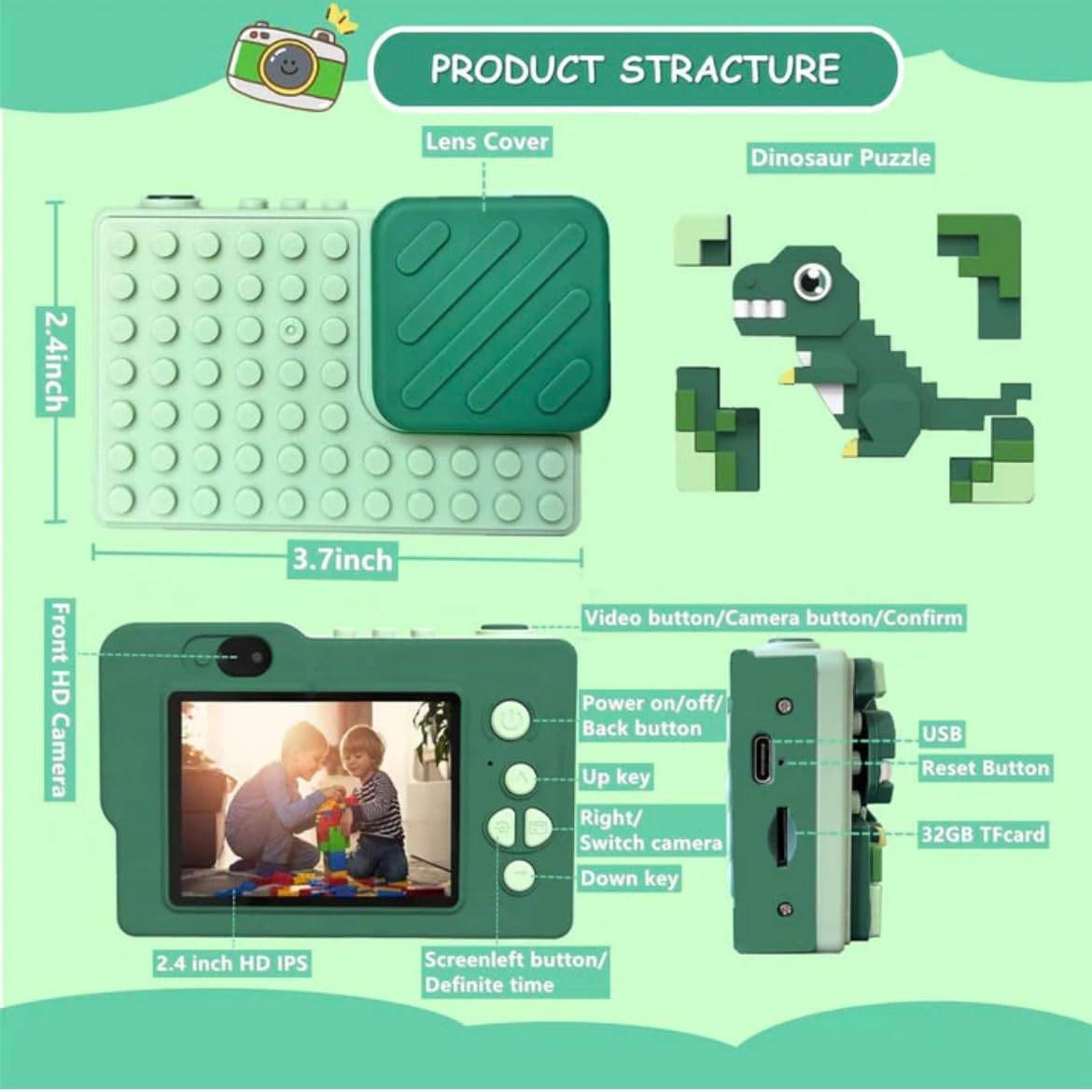 Kids Lego Theme Camera for Girls & Boys 48MP HD Digital Video Camera, Birthday Gifts for 4-10 Years Old Children - Toy Rush