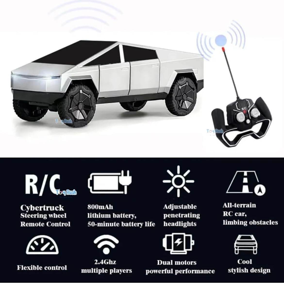 Tesla Cybertruck High Speed RC with Dual Motor 2.4GHz with Light Effects (1:14 Rc Car) - Toy Rush