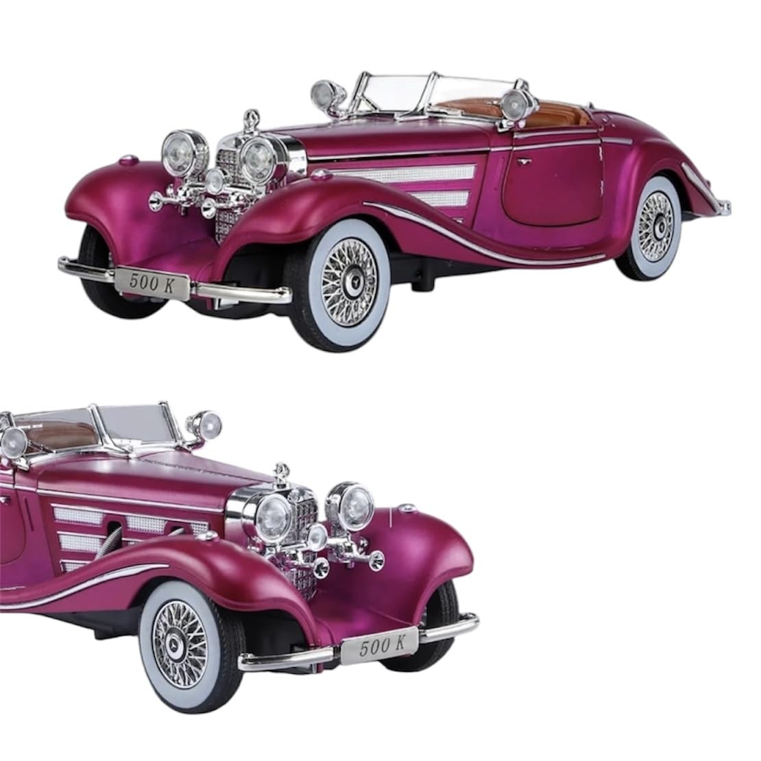 1:24 Scale Mercedes-Benz 500K Diecast Model Car – Collector’s Luxury Edition with Functional Features & Working Lights | Pull Back (Assorted Colors)