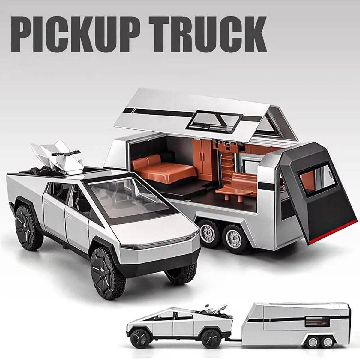 1:32 Scale Tesla Cybertruck Model Toy Pull Back with Pick-Up Truck, Alloy Diecast Toys for Kids - Toy Rush