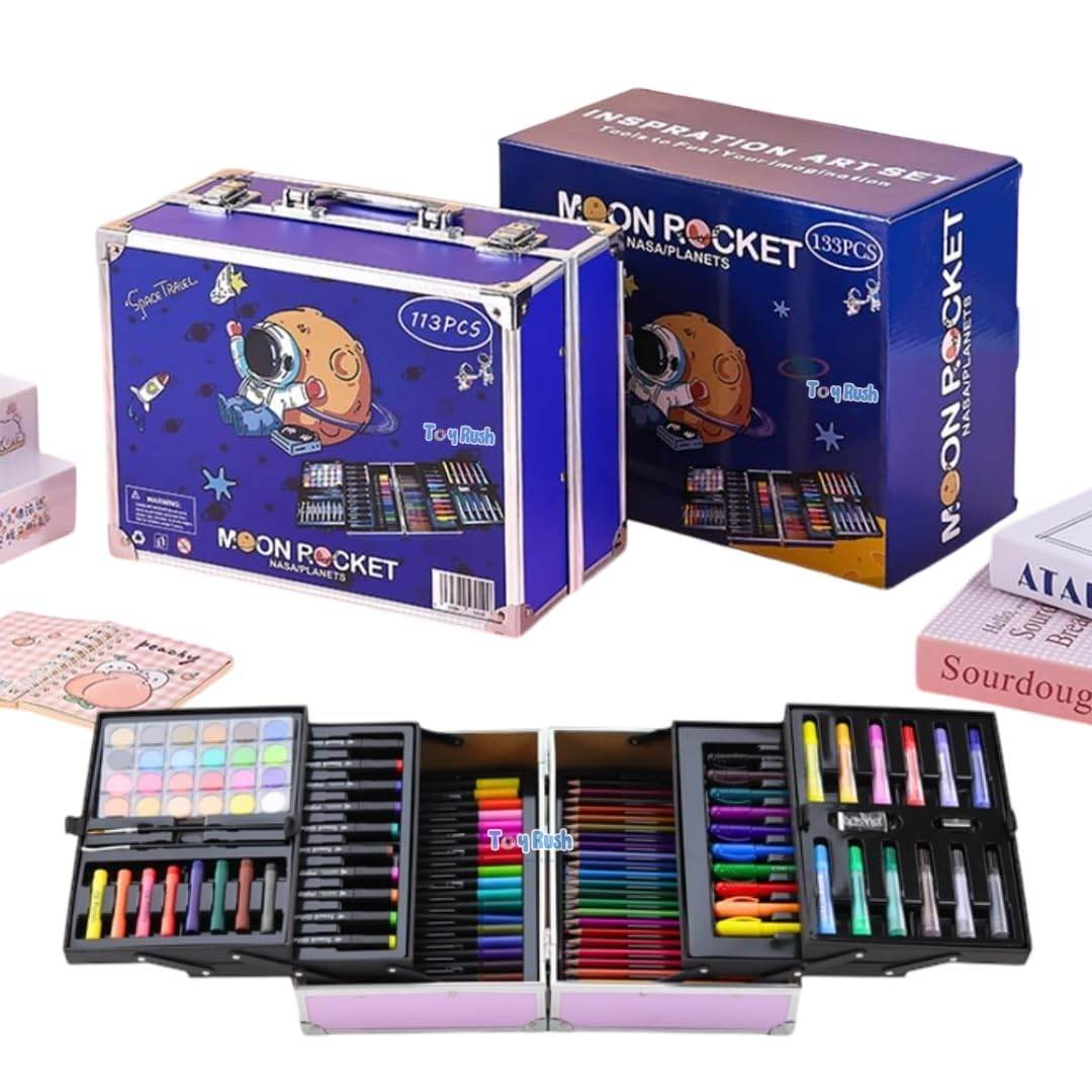 Art Kit For Kids, Aluminum Case Box With Drawing Book, 133Pcs Art Gift Set - Toy Rush