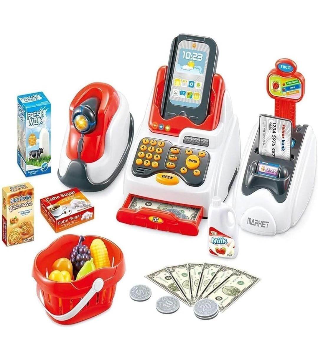 Supermarket Cash Register for Kids with Checkout Scanner and Food and more, Pretend Play Set - Toy Rush