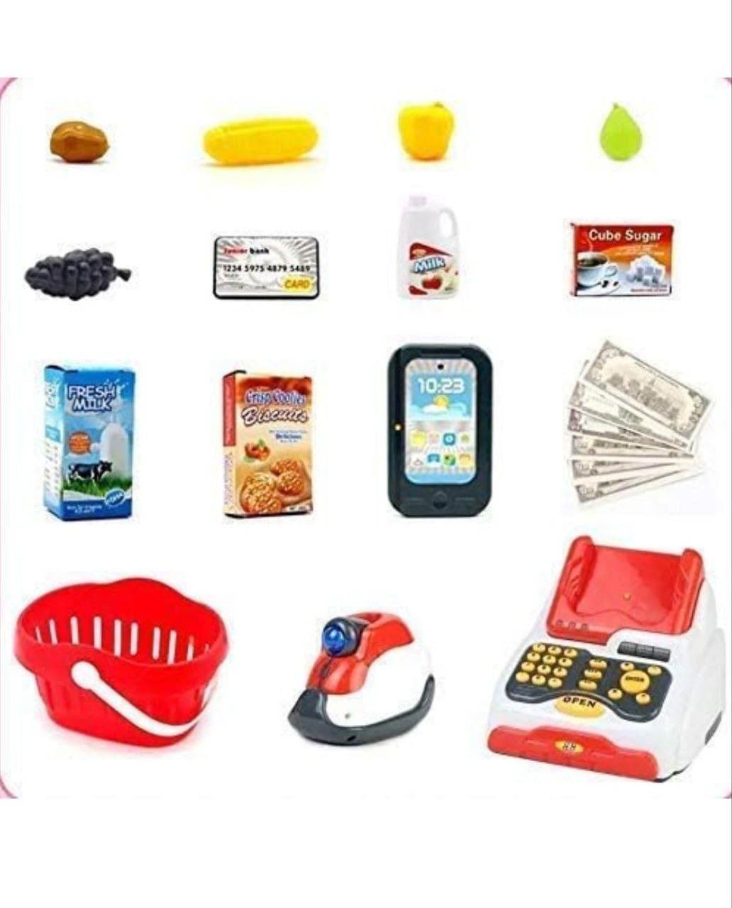 Supermarket Cash Register for Kids with Checkout Scanner and Food and more, Pretend Play Set - Toy Rush