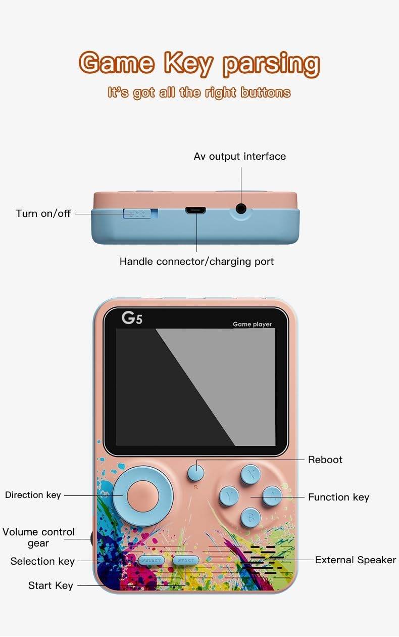 G5 500 in 1 Retro Game Box, Handheld Classic Video Game Pad Can Play On TV - Toy Rush