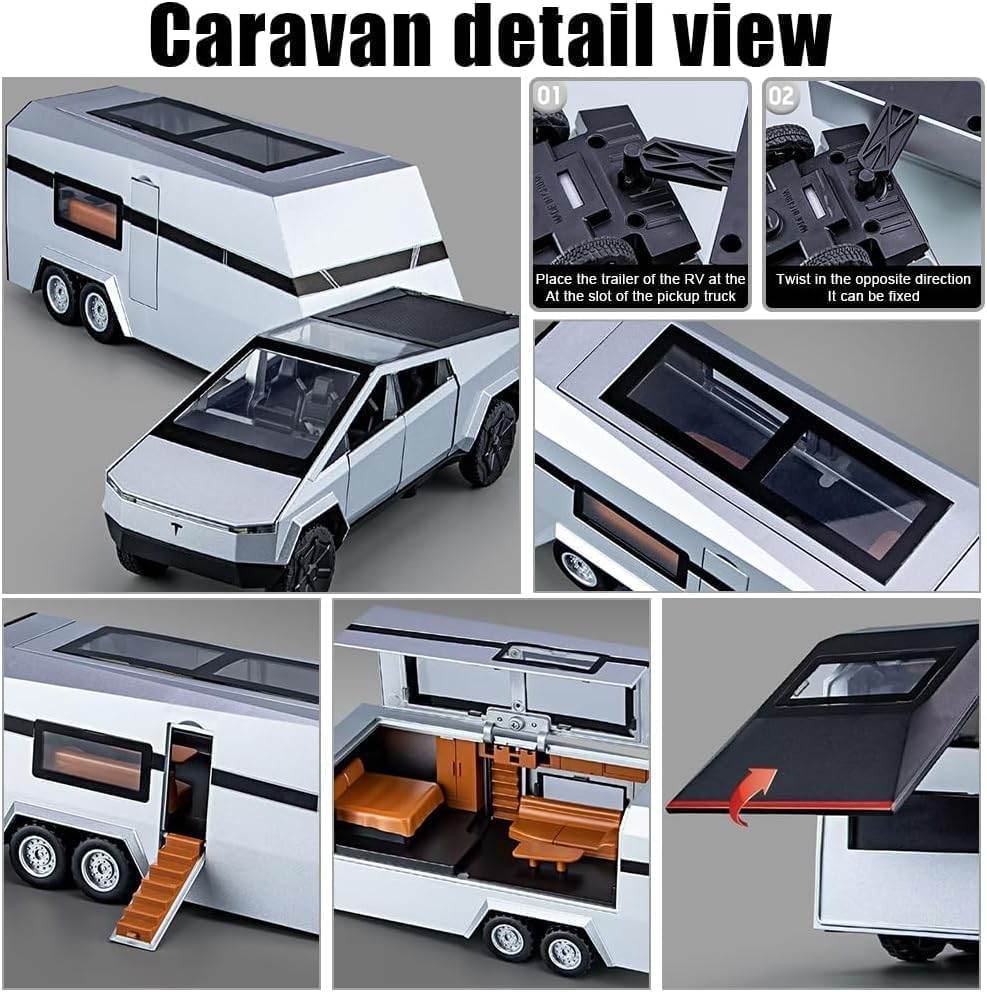 1:32 Scale Tesla Cybertruck Model Toy Pull Back with Pick-Up Truck, Alloy Diecast Toys for Kids - Toy Rush