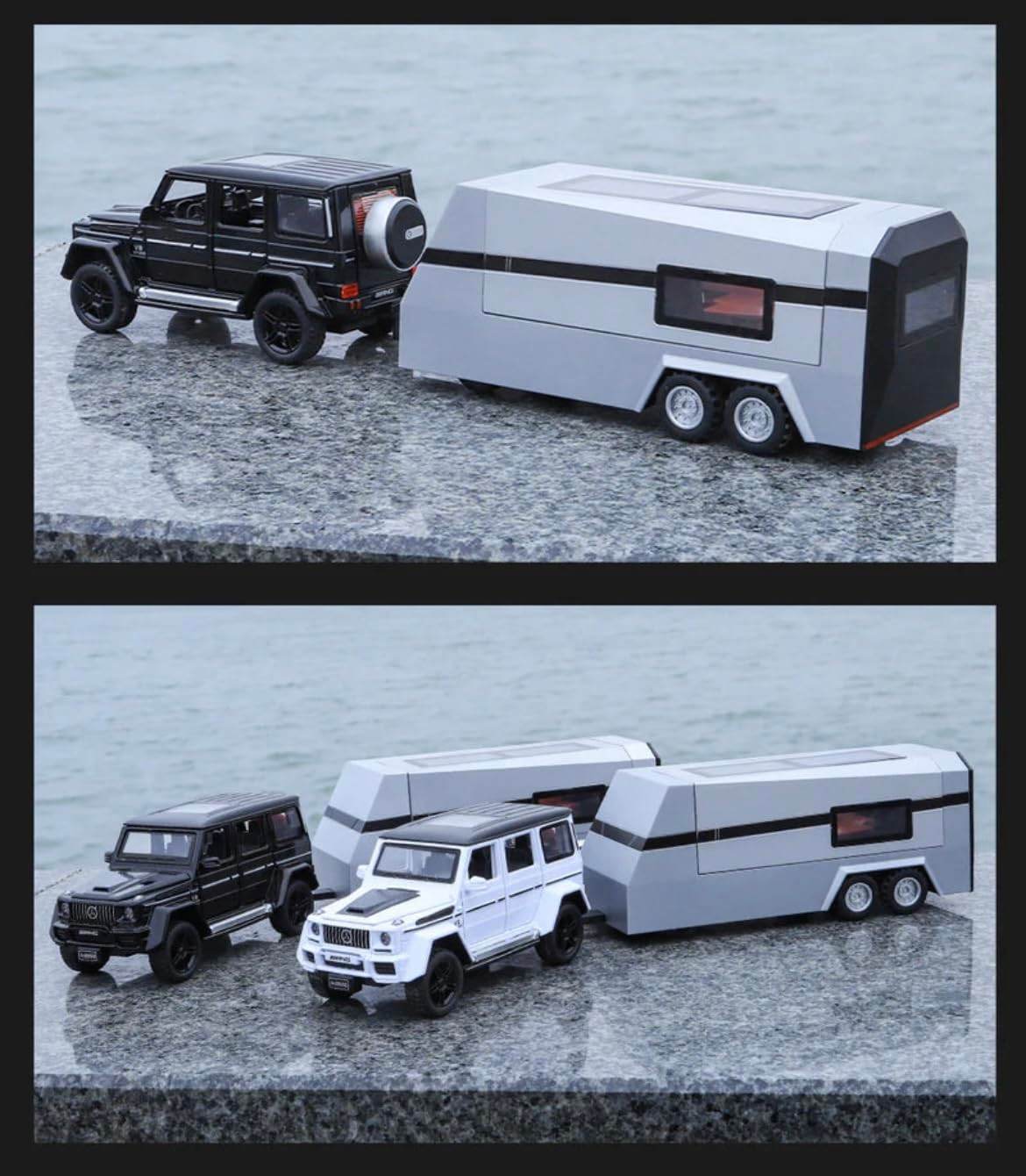 Mercedes-Benz G Wagon with Pick-UP Trailer 1:32 DIECAST Metal Pullback Toy CAR with OPENABLE Doors & Light, Music - Toy Rush
