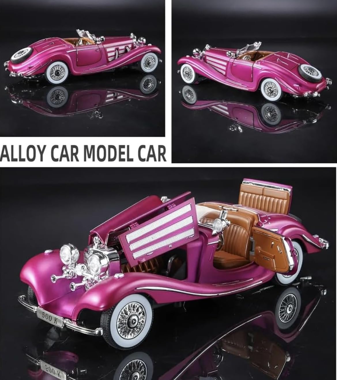 1:24 Scale Mercedes-Benz 500K Diecast Model Car – Collector’s Luxury Edition with Functional Features & Working Lights | Pull Back (Assorted Colors)