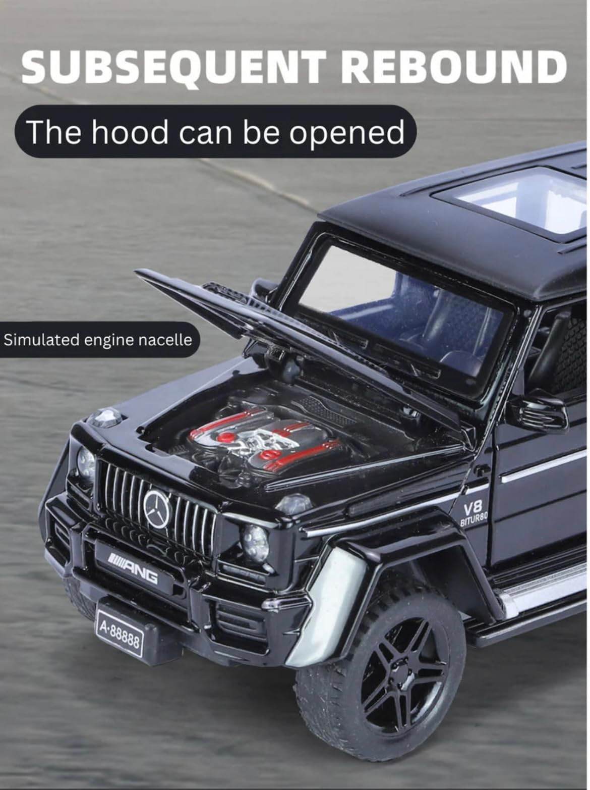 Mercedes-Benz G Wagon with Pick-UP Trailer 1:32 DIECAST Metal Pullback Toy CAR with OPENABLE Doors & Light, Music - Toy Rush