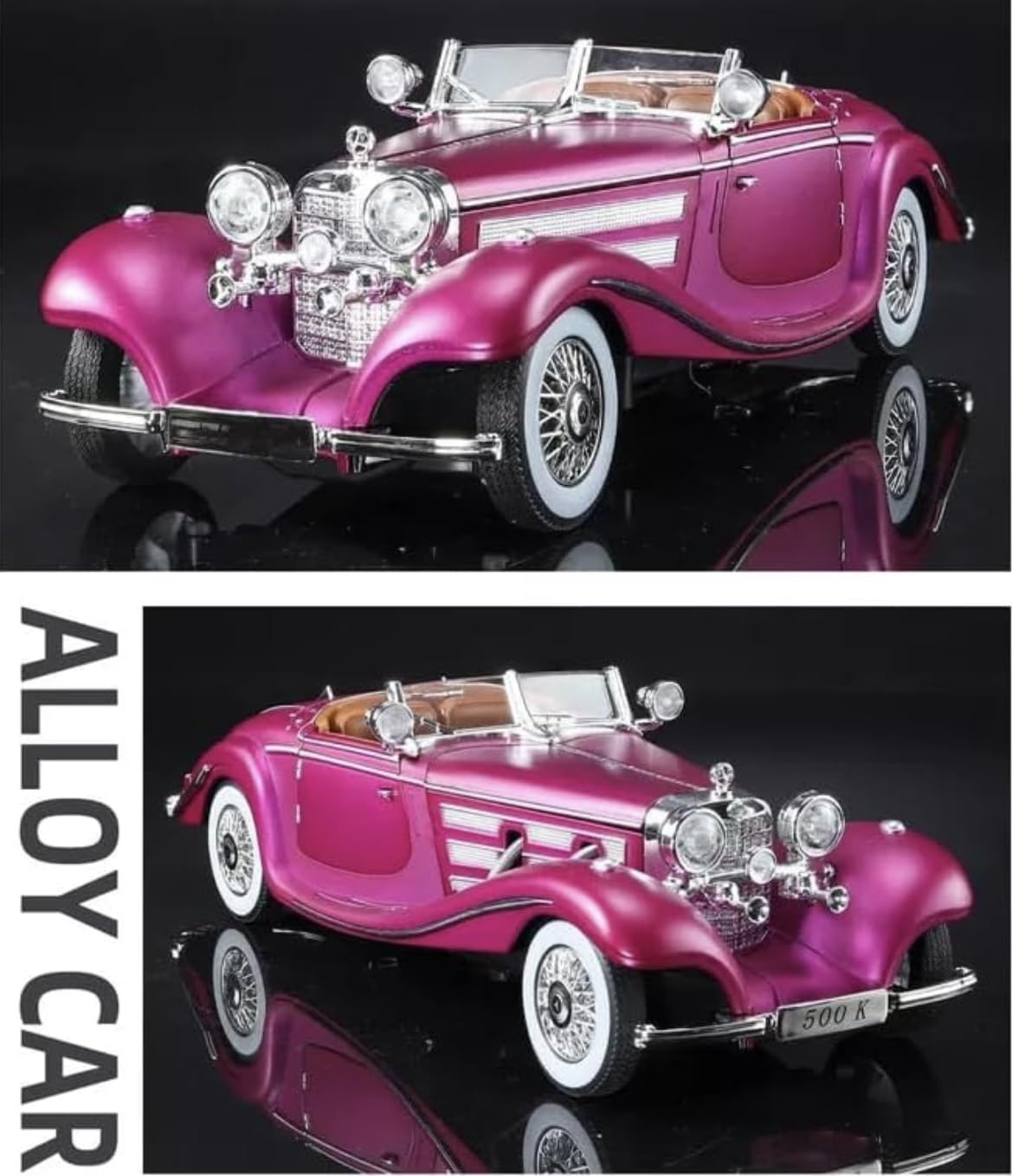 1:24 Scale Mercedes-Benz 500K Diecast Model Car – Collector’s Luxury Edition with Functional Features & Working Lights | Pull Back (Assorted Colors)