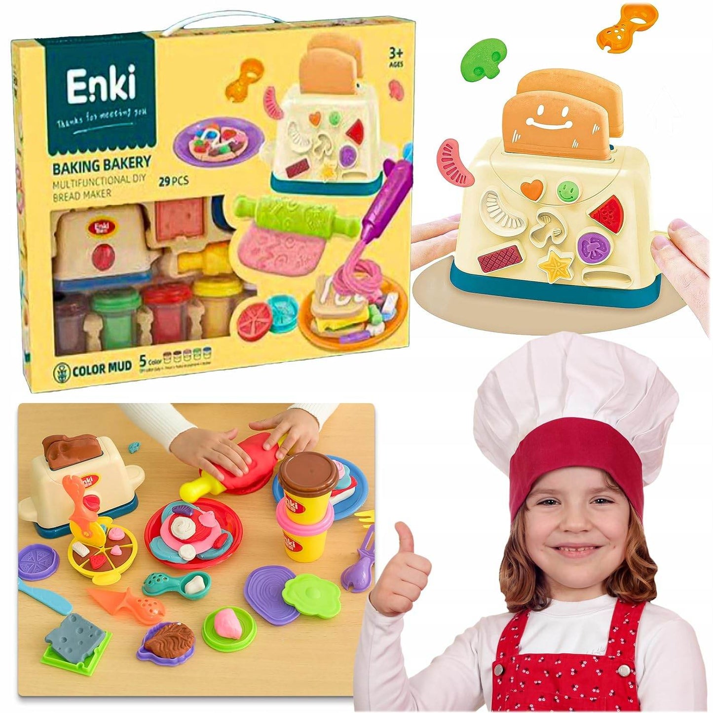 DIY Clay Dough Bread Maker 2 in 1 Pretend Play Toaster Baking Set (29 Pcs) - Toy Rush