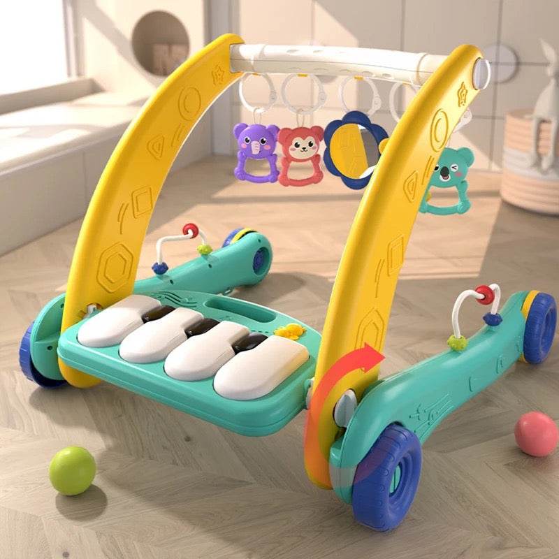 2 in 1 Baby Activity Walker with Convertible Play Gym - Play Piano, Lights, Rattles & Playmat for Babies & Toddlers - Toy Rush
