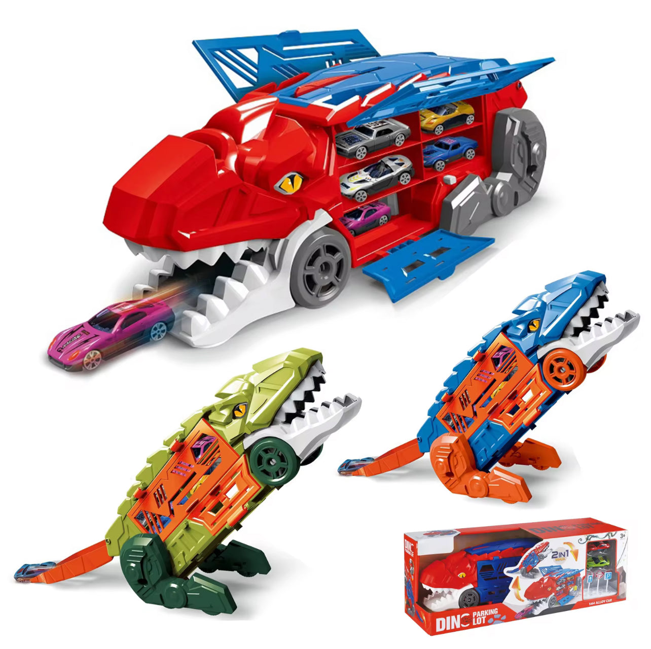2-in-1 Dinosaur Parking Lot Playset with Track Slide & One-Touch Ejection