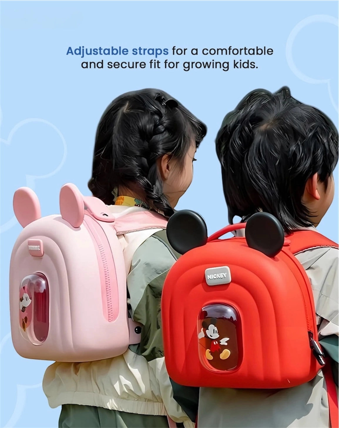 Disney Mickey & Minnie Kids Backpack | Cute Cartoon School Bag with Adjustable Straps & Spacious Compartment | Travel & Daily Use Bag for Boys & Girls