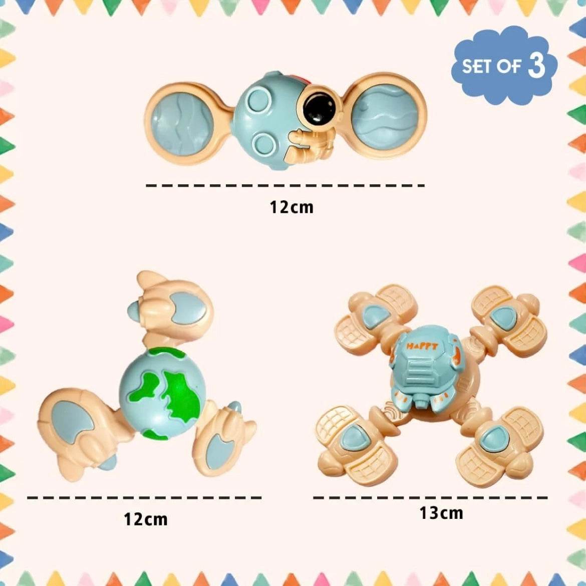 3pc Silicone Suction Space Fidget Spinning Rattle Sound Sensory Bath Toy for Kids with Wrist Band - Toy Rush