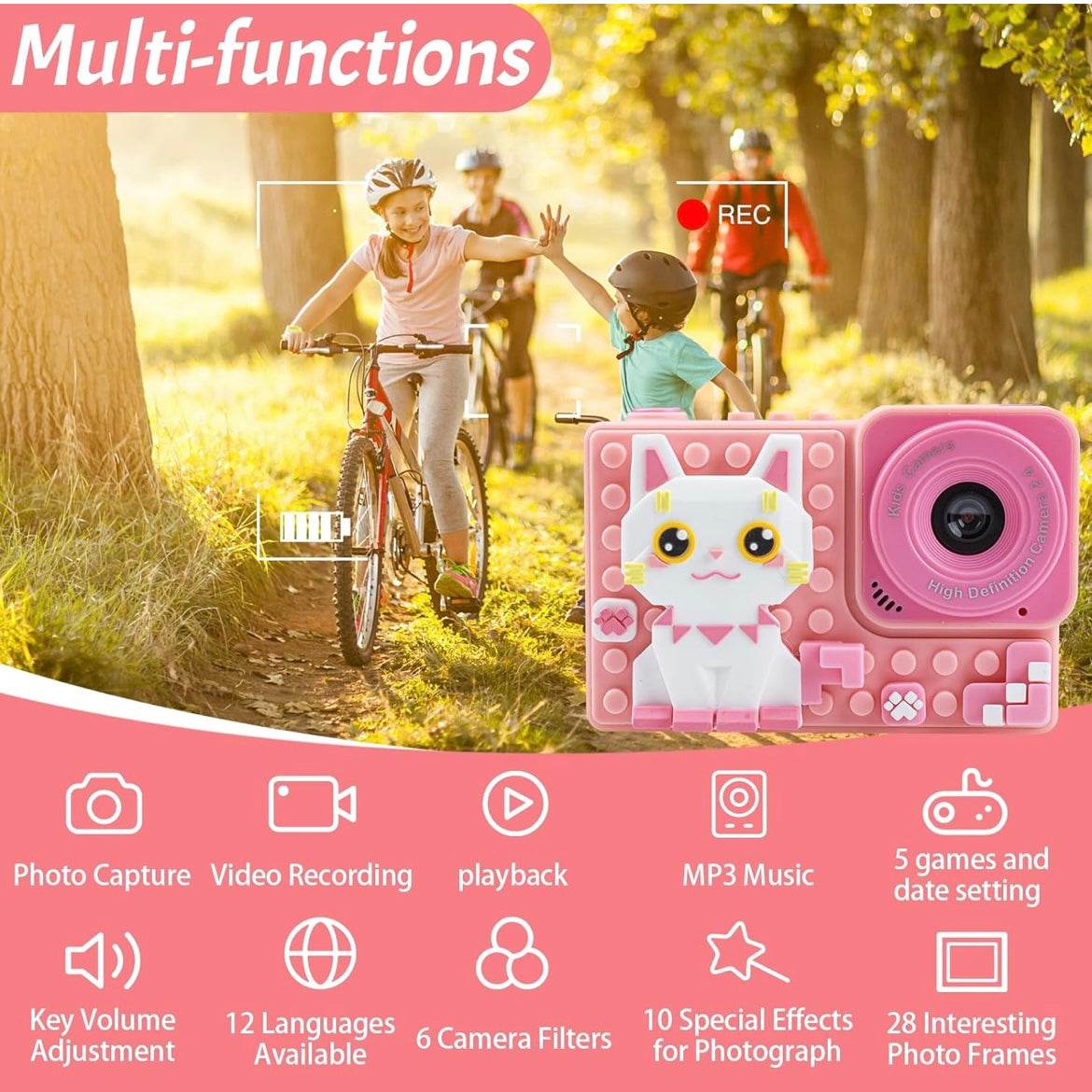 Kids Lego Theme Camera for Girls & Boys 48MP HD Digital Video Camera, Birthday Gifts for 4-10 Years Old Children - Toy Rush