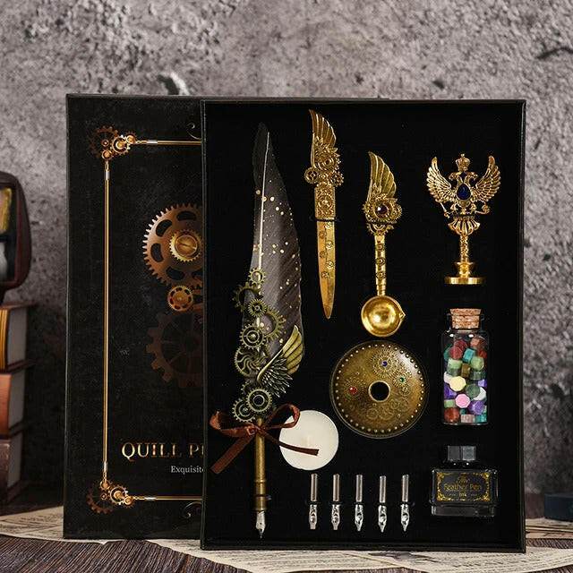 Quill Pen Set, Antique Calligraphy Feather Pen Set | Premium Gift Box - Toy Rush