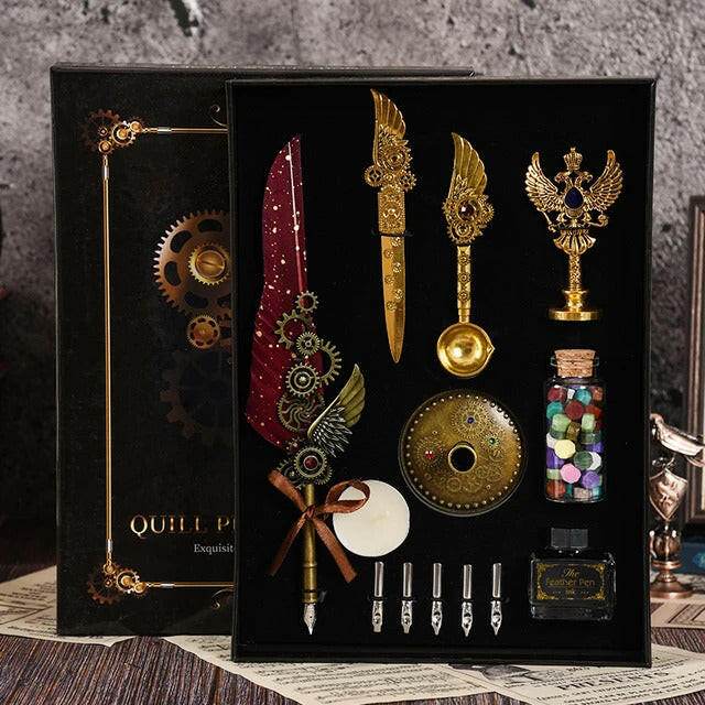 Quill Pen Set, Antique Calligraphy Feather Pen Set | Premium Gift Box - Toy Rush