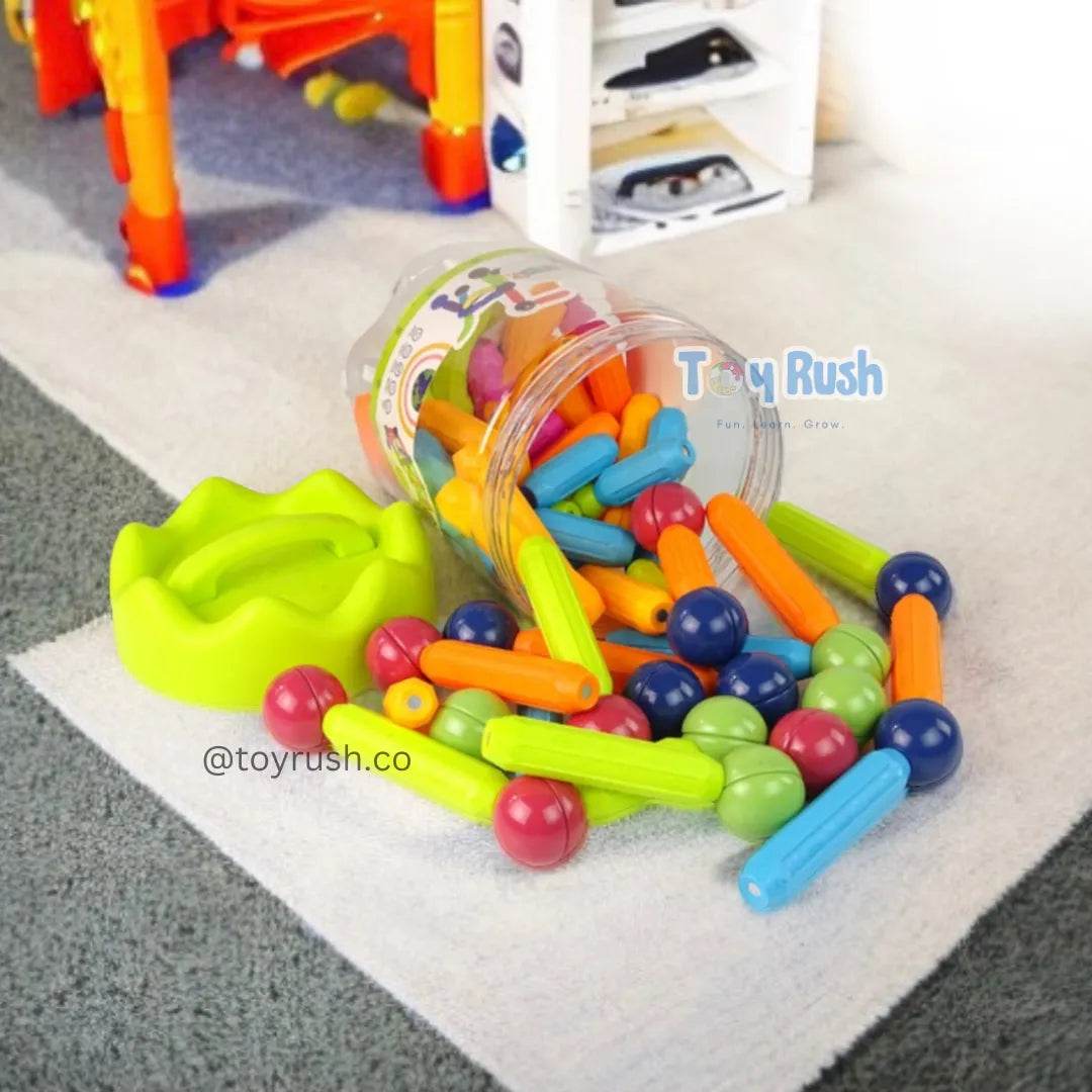 Magnetic Big Bars & Balls Jar | 56 pcs - Toy Rush