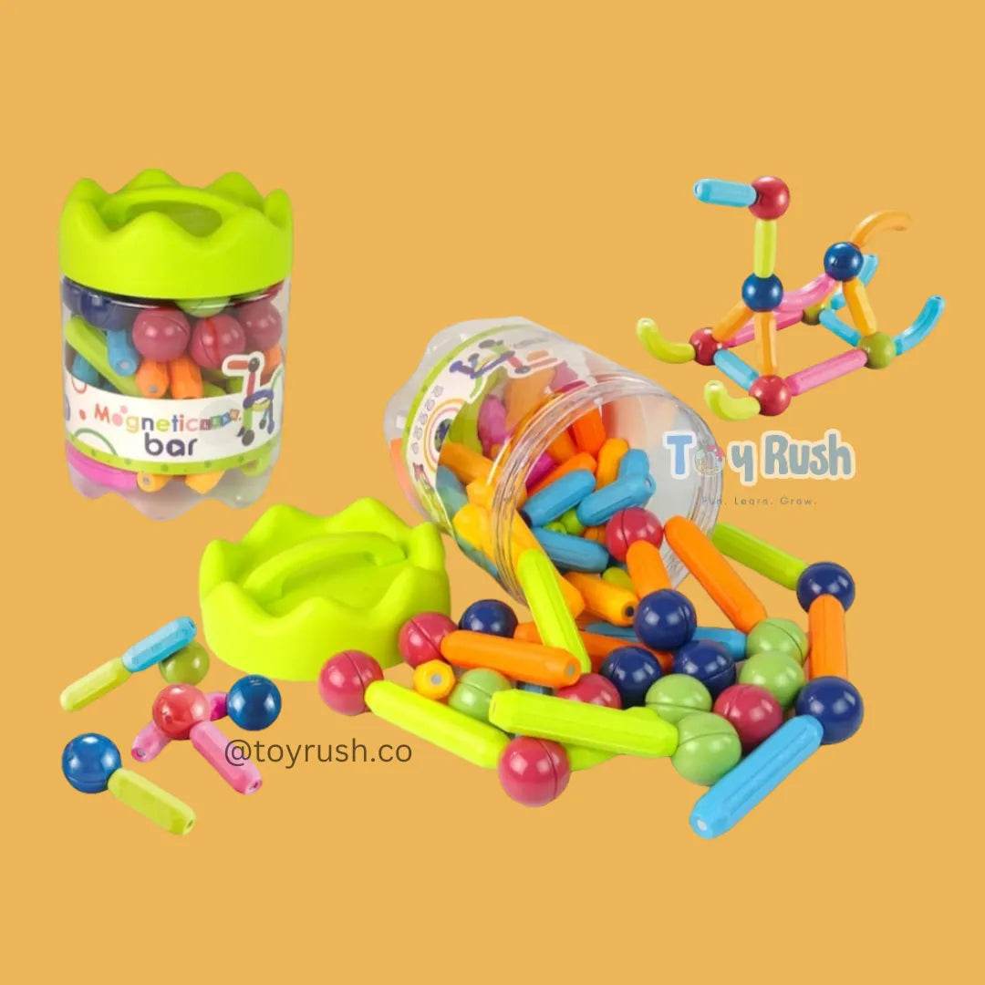 Magnetic Big Bars & Balls Jar | 56 pcs - Toy Rush