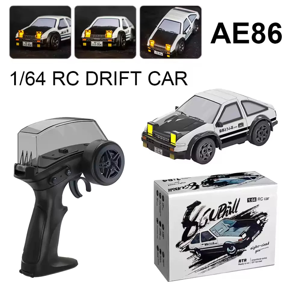 Mini AE86 Drift RC Car 1:64 Scale – Remote Controlled Drift Car with Proportional Speed & LED Lights