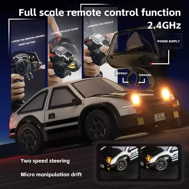 Mini AE86 Drift RC Car 1:64 Scale – Remote Controlled Drift Car with Proportional Speed & LED Lights