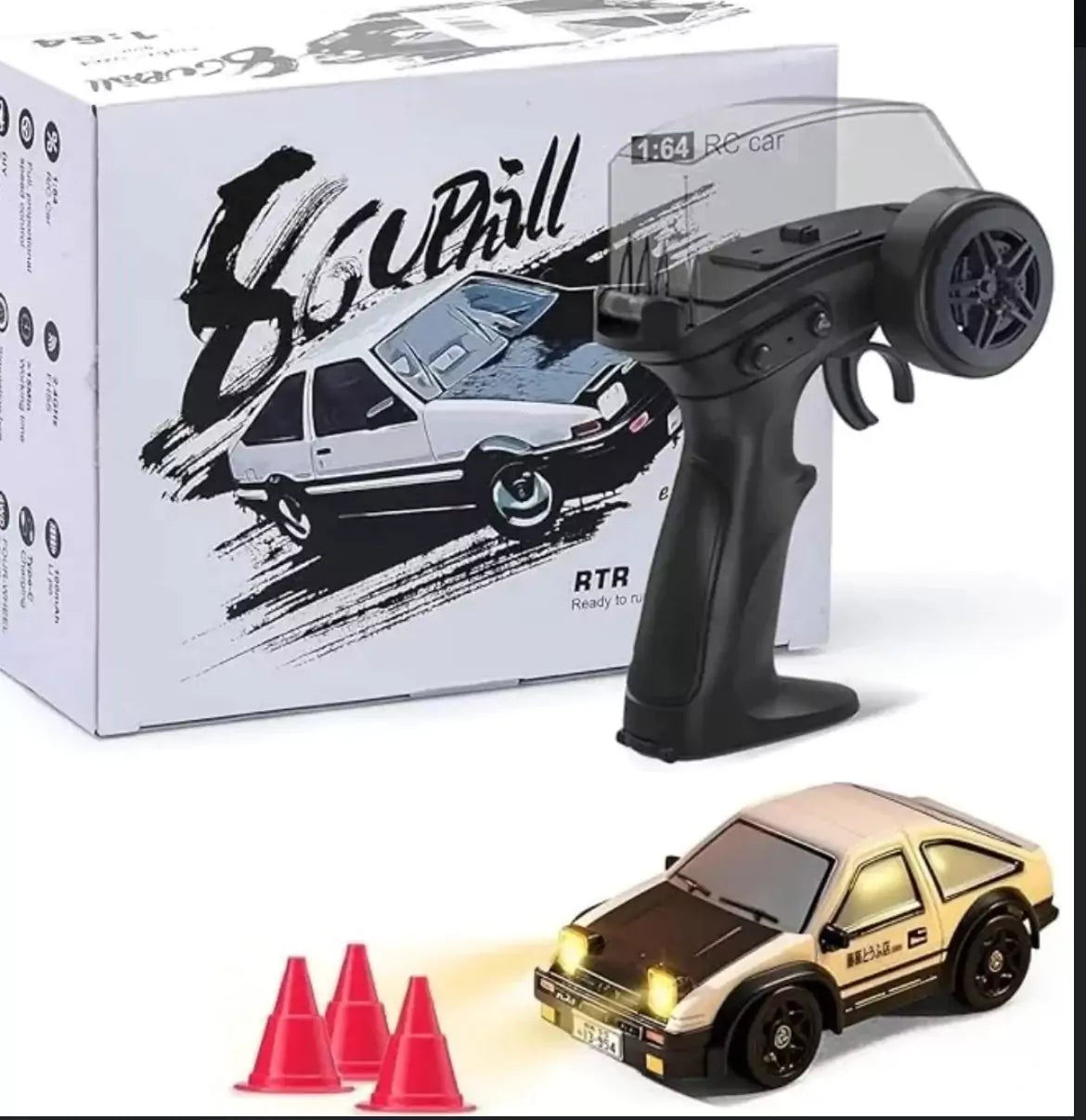 Mini AE86 Drift RC Car 1:64 Scale – Remote Controlled Drift Car with Proportional Speed & LED Lights