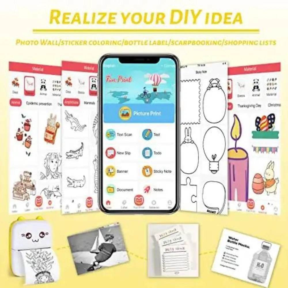 Mini Thermal Printer | Inkless Sticker Printer | Wireless Mini Pocket Printer for Labels, Stickers, Photos, Bookmarks, Cards - Toy Rush