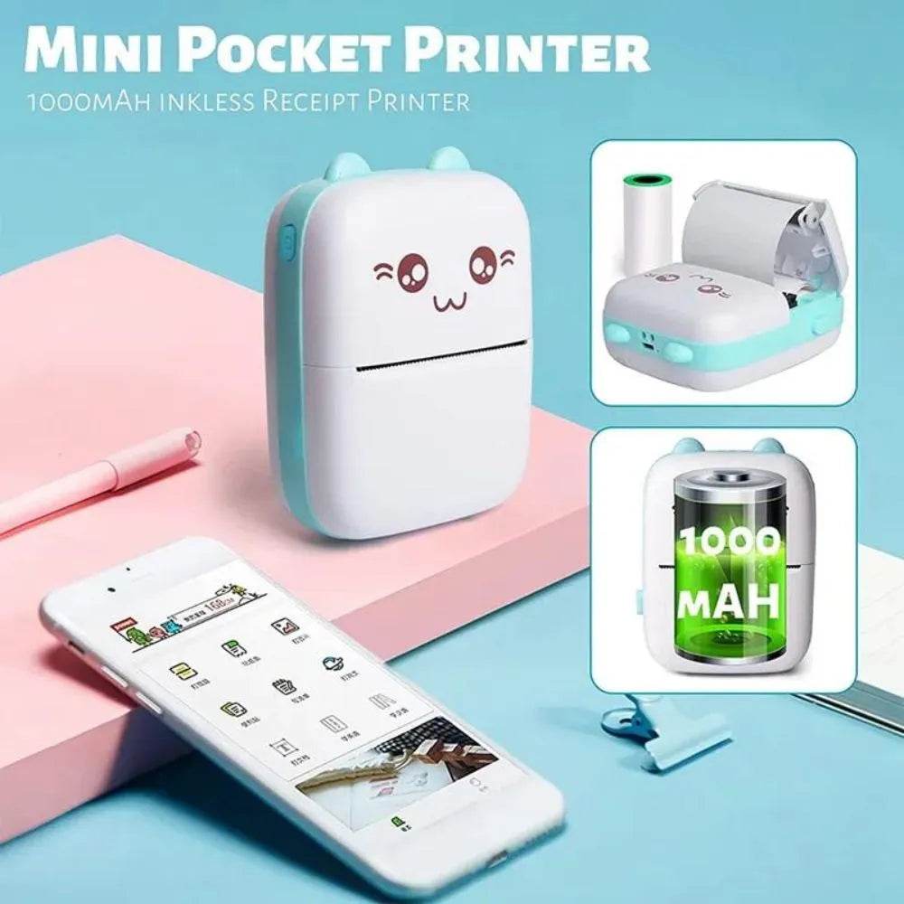 Mini Thermal Printer | Inkless Sticker Printer | Wireless Mini Pocket Printer for Labels, Stickers, Photos, Bookmarks, Cards - Toy Rush