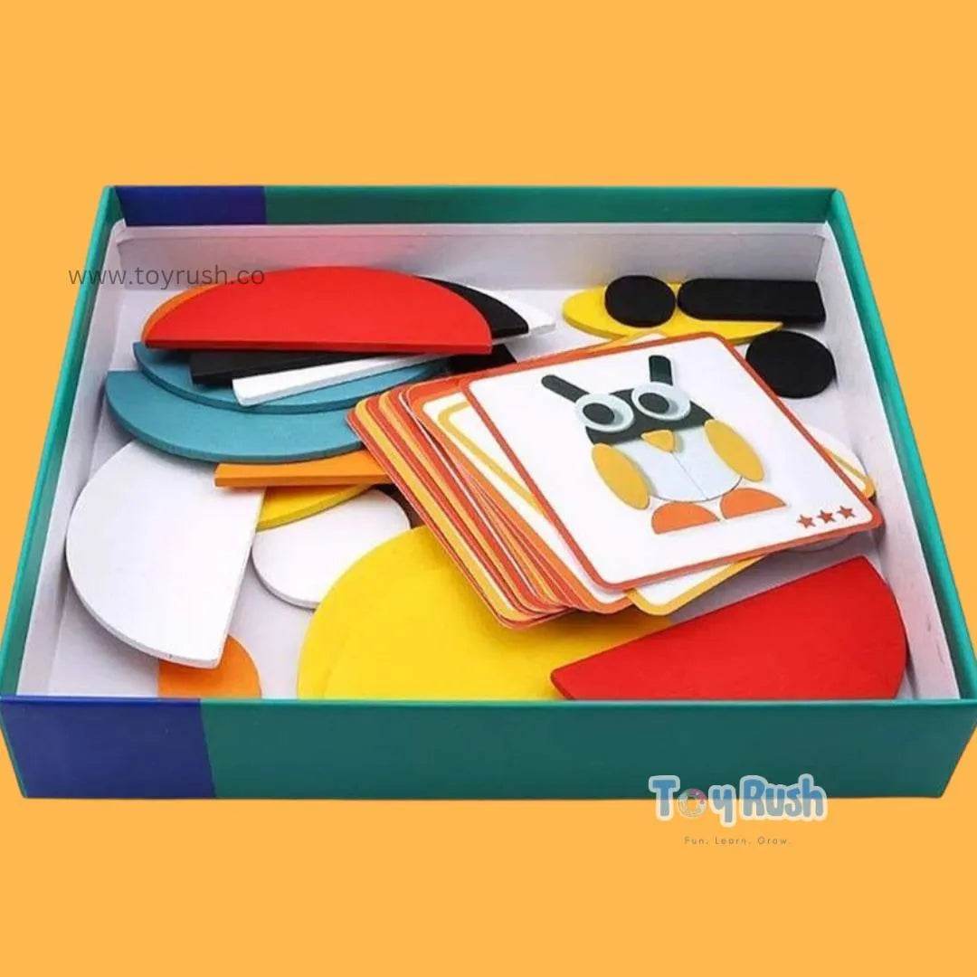 Wooden Blocks Puzzle Set Premium - Stack and Learn Colorful Block Game for Creative Kids - Toy Rush