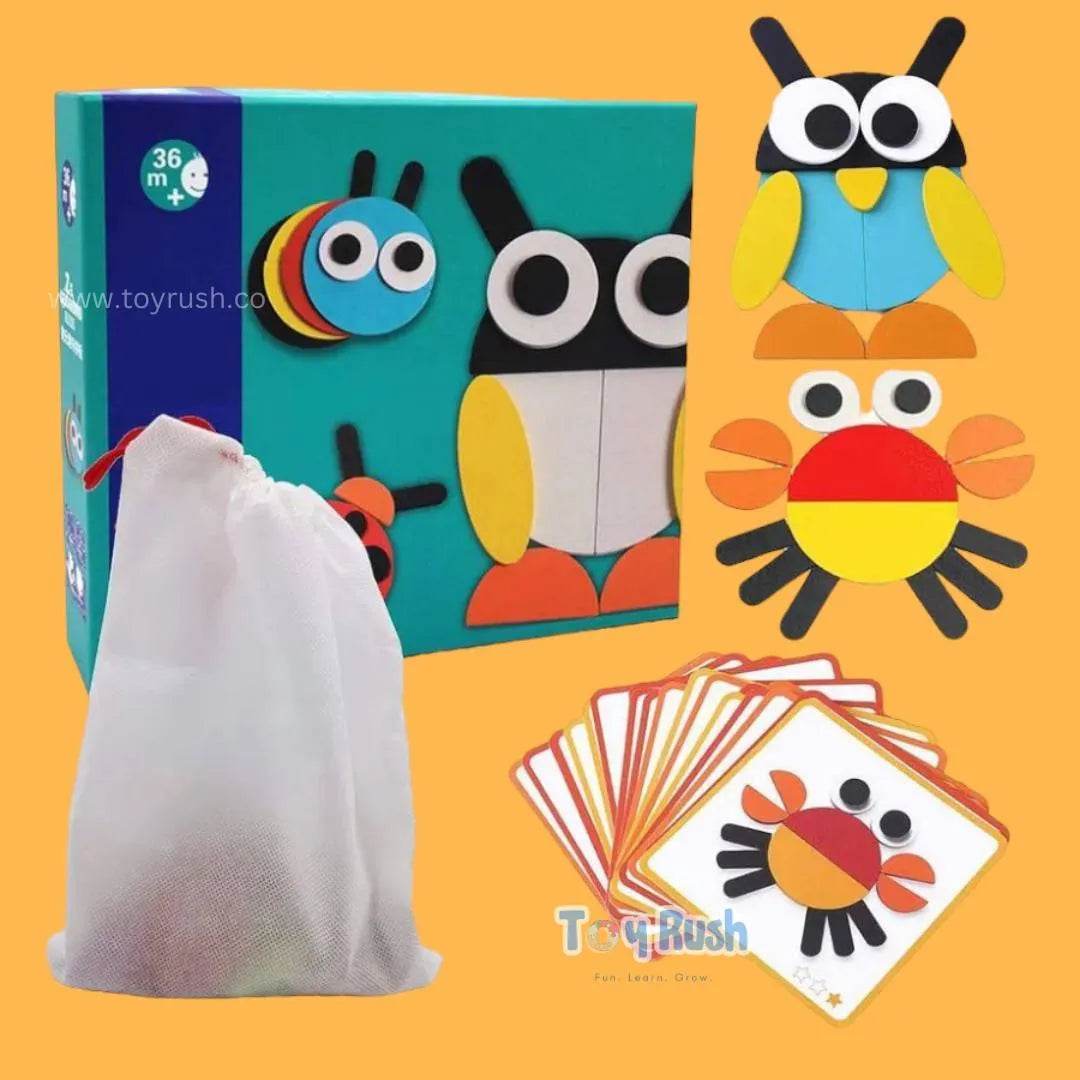 Wooden Blocks Puzzle Set Premium - Stack and Learn Colorful Block Game for Creative Kids - Toy Rush