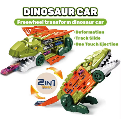 2-in-1 Dinosaur Parking Lot Playset with Track Slide & One-Touch Ejection