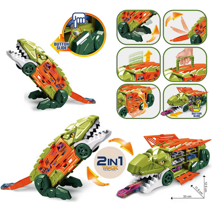 2-in-1 Dinosaur Parking Lot Playset with Track Slide & One-Touch Ejection