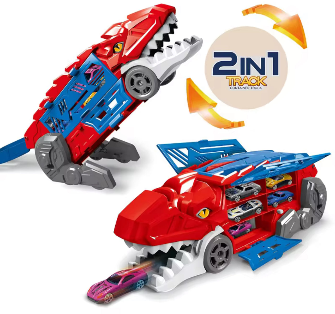 2-in-1 Dinosaur Parking Lot Playset with Track Slide & One-Touch Ejection