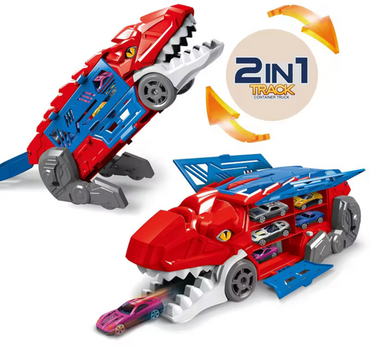 2-in-1 Dinosaur Parking Lot Playset with Track Slide & One-Touch Ejection